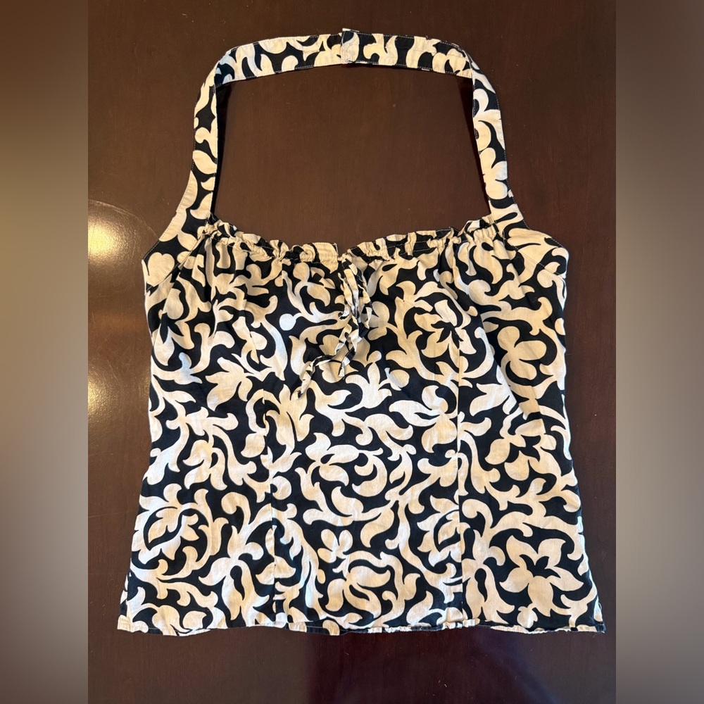 Ann Taylor Black and Cream Patterned Top
